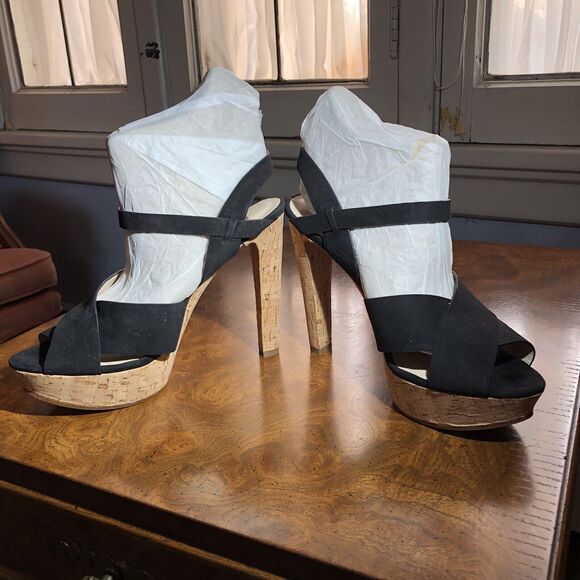 Michael Kors Adair Blk Suede Cork Platform High Heel Sandals Size 10M New In Box - Picture 1 of 11